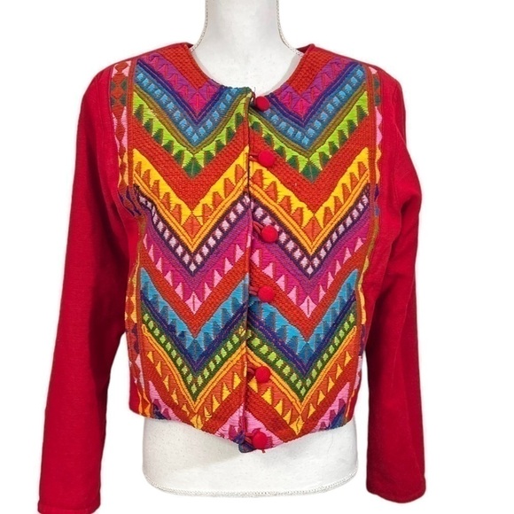 Vintage Jackets & Blazers - Embroidered Crewel Needlework Colorful Short Lined Jacket Vintage